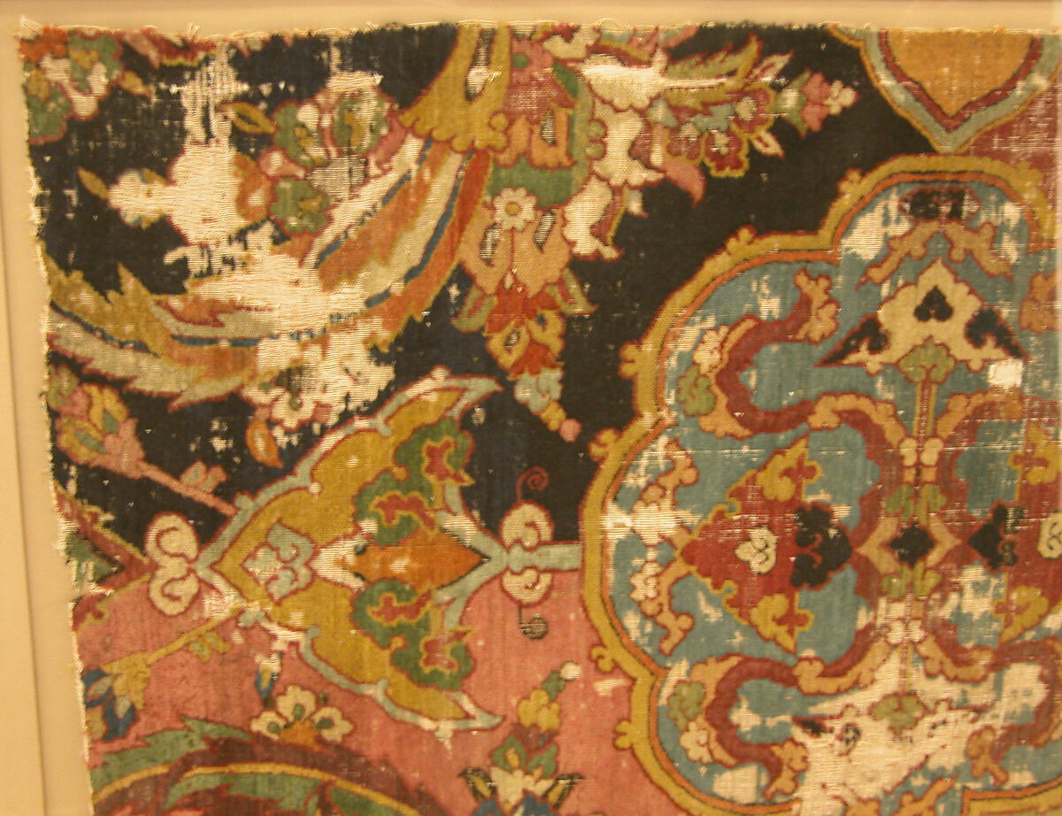 Khurasan Carpet Fragment, Cotton (warp), silk (weft), wool (weft and pile); asymmetrically knotted pile