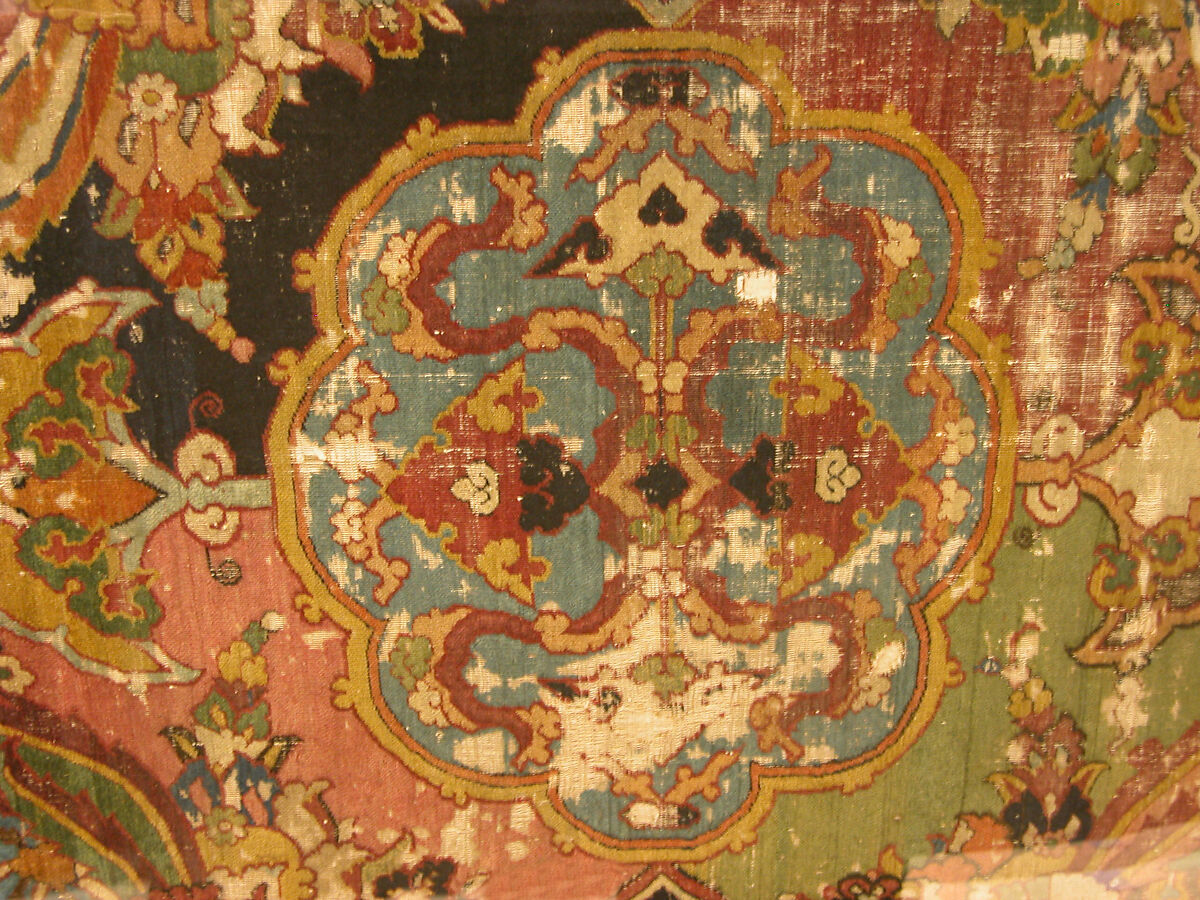 Khurasan Carpet Fragment, Cotton (warp), silk (weft), wool (weft and pile); asymmetrically knotted pile