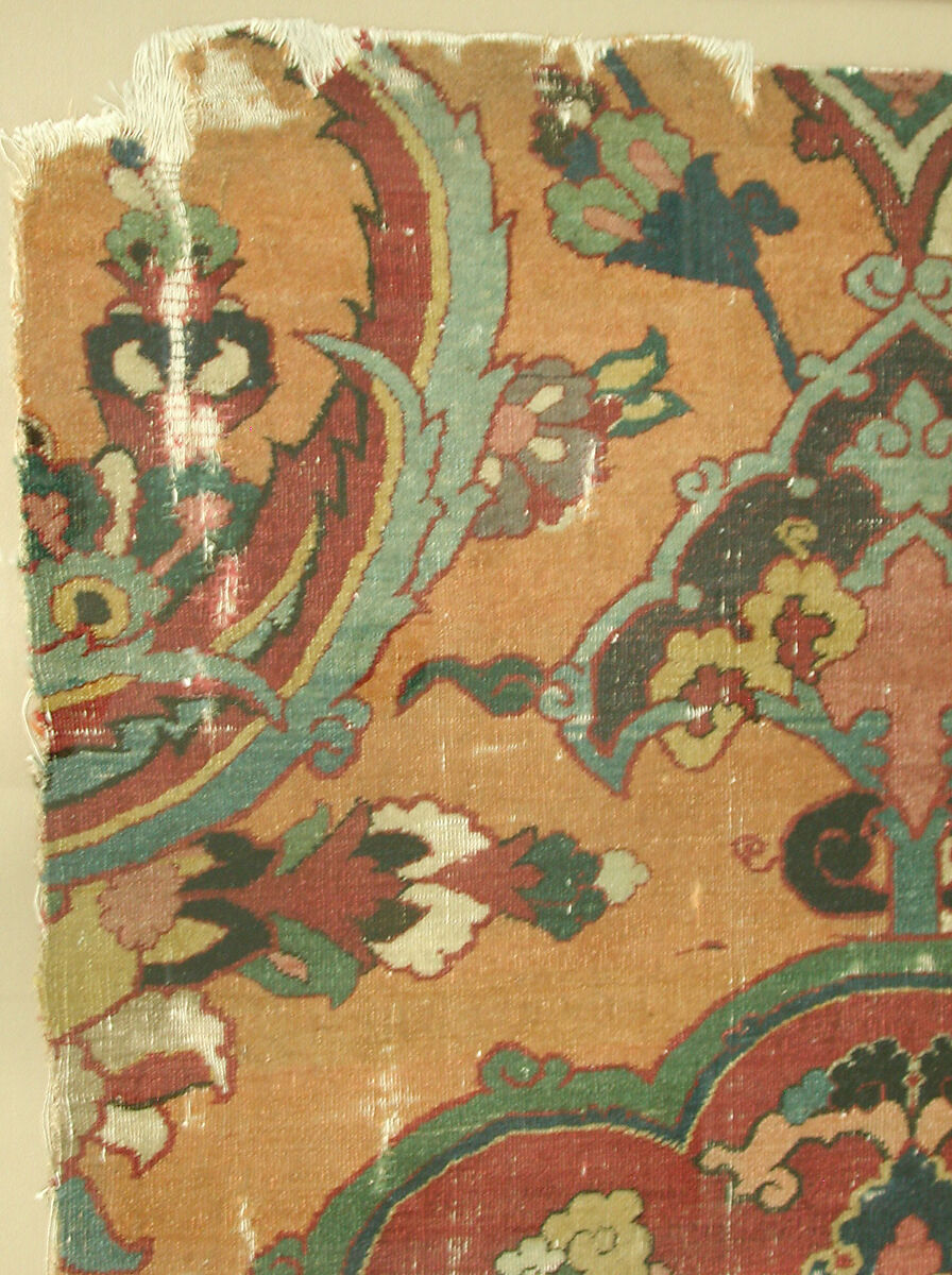 Khurasan Carpet Fragment, Cotton (warp), silk (weft), wool (weft and pile); asymmetrically knotted pile