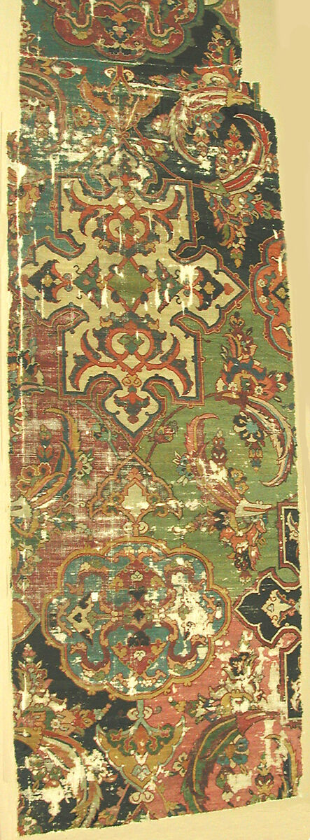 Khurasan Carpet Fragment, Cotton (warp), silk (weft), wool (weft and pile); asymmetrically knotted pile