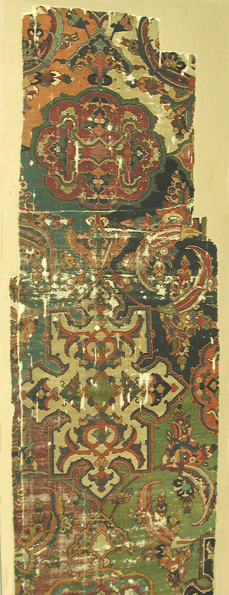 Khurasan Carpet Fragment, Cotton (warp), silk (weft), wool (weft and pile); asymmetrically knotted pile