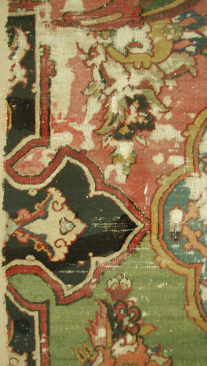 Khurasan Carpet Fragment, Cotton (warp), silk (weft), wool (weft and pile); asymmetrically knotted pile