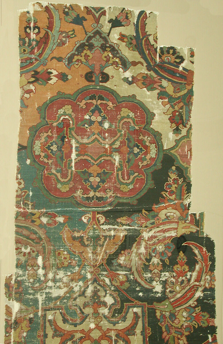 Khurasan Carpet Fragment, Cotton (warp), silk (weft), wool (weft and pile); asymmetrically knotted pile