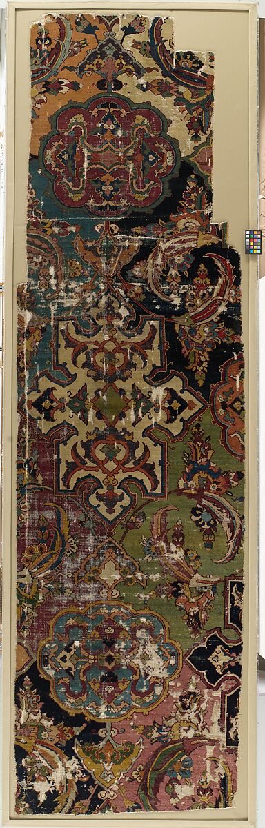 Khurasan Carpet Fragment, Cotton (warp), silk (weft), wool (weft and pile); asymmetrically knotted pile 