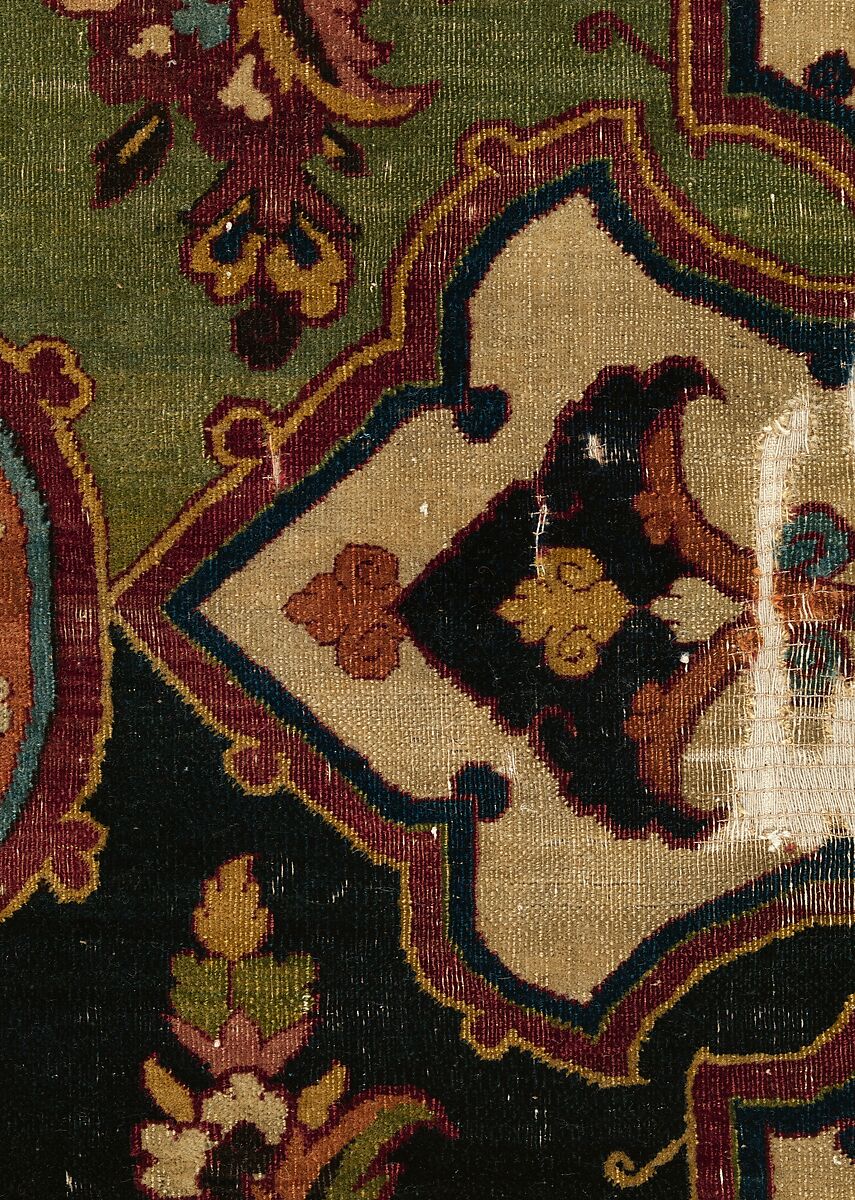 Khurasan Carpet Fragment, Cotton (warp), silk (weft), wool (weft and pile); asymmetrically knotted pile