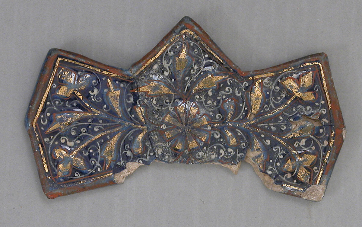 Tile Fragment, Composite body; molded, overglaze painted and gilded (lajvardina) 