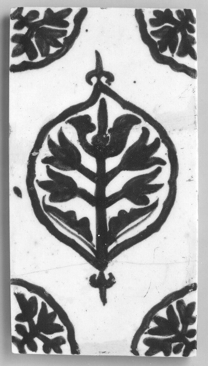 Tile, Composite body; underglaze painted in cobalt