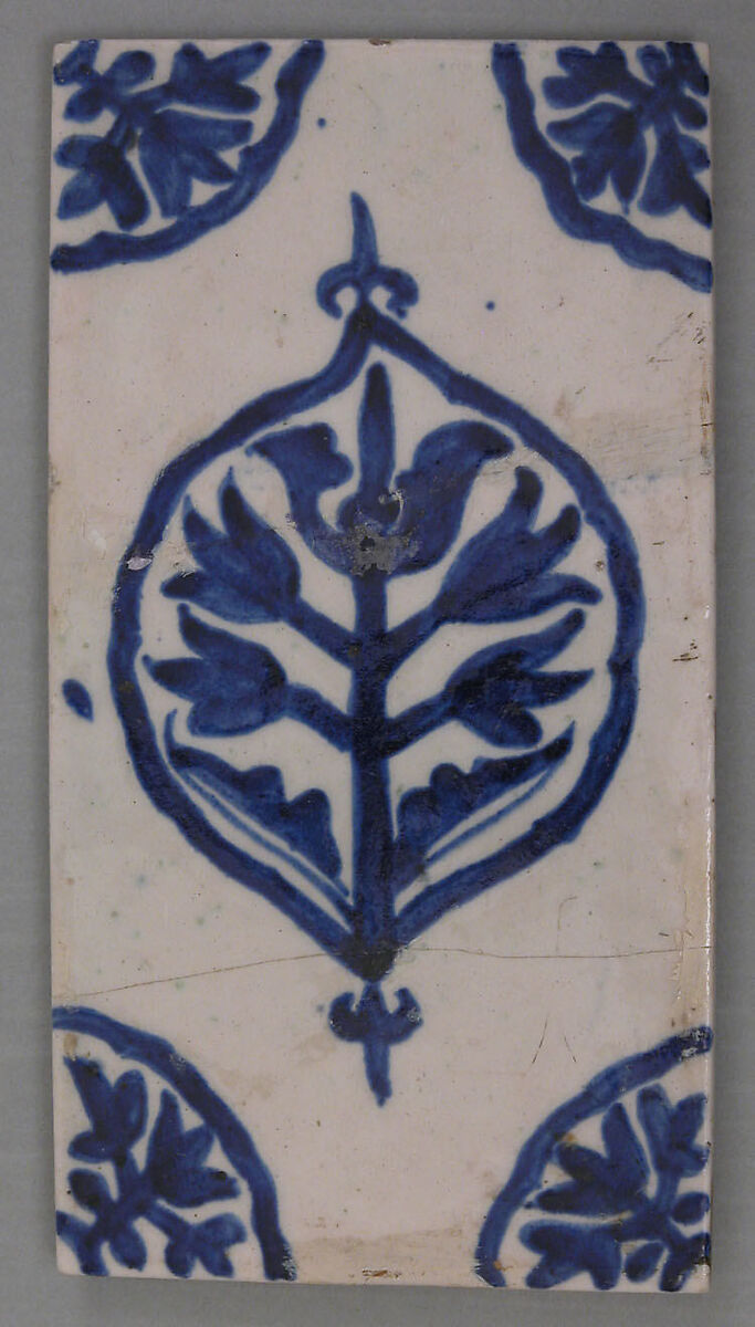 Tile, Composite body; underglaze painted in cobalt 