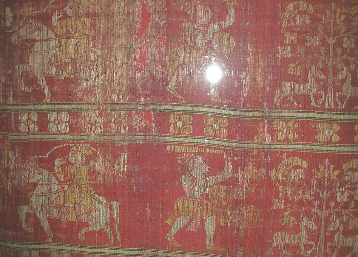 Part of a Hanging or Curtain, Silk; satin weave with weft-patterned and warp-patterned stripes