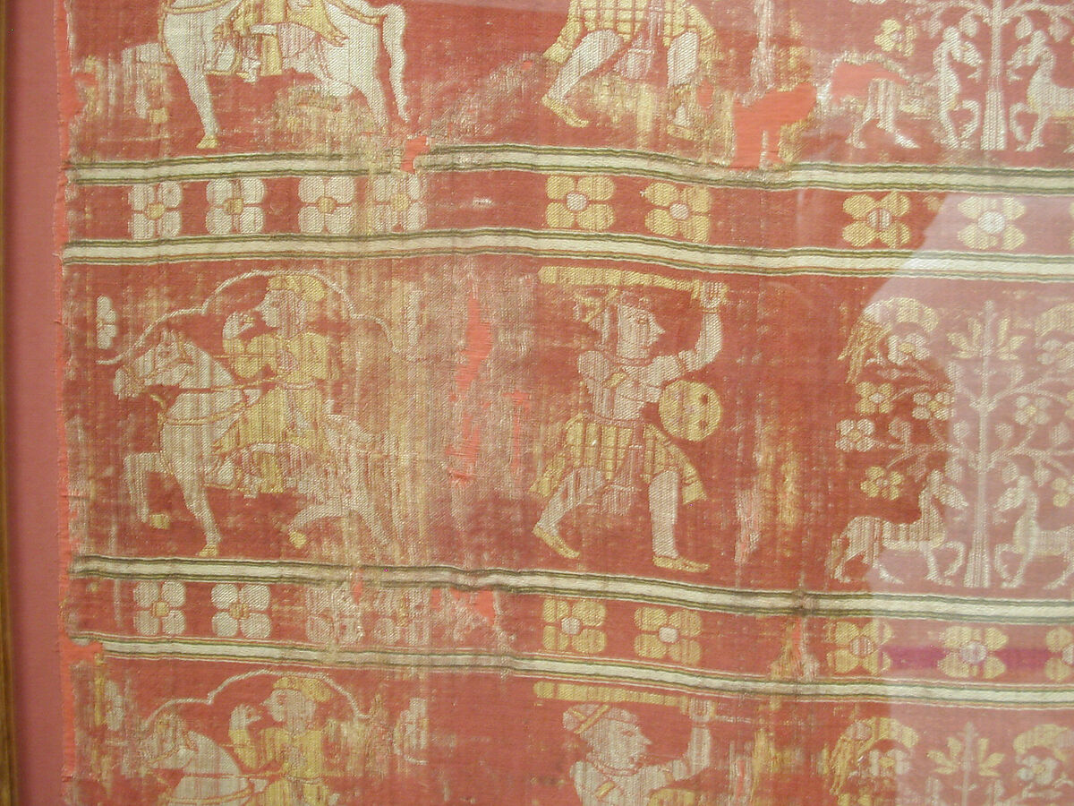 Part of a Hanging or Curtain, Silk; satin weave with weft-patterned and warp-patterned stripes