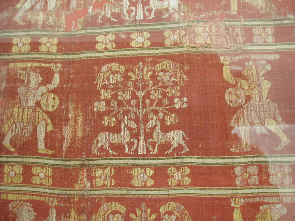Part of a Hanging or Curtain, Silk; satin weave with weft-patterned and warp-patterned stripes