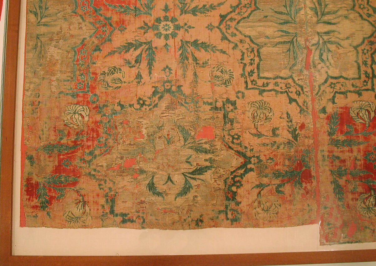 Textile Fragment, Silk and metal wrapped yarns; cut voided velvet