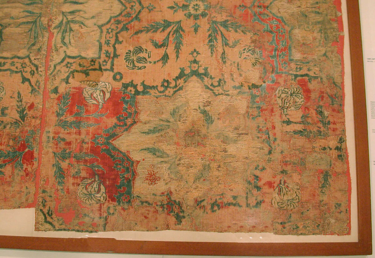 Textile Fragment, Silk and metal wrapped yarns; cut voided velvet