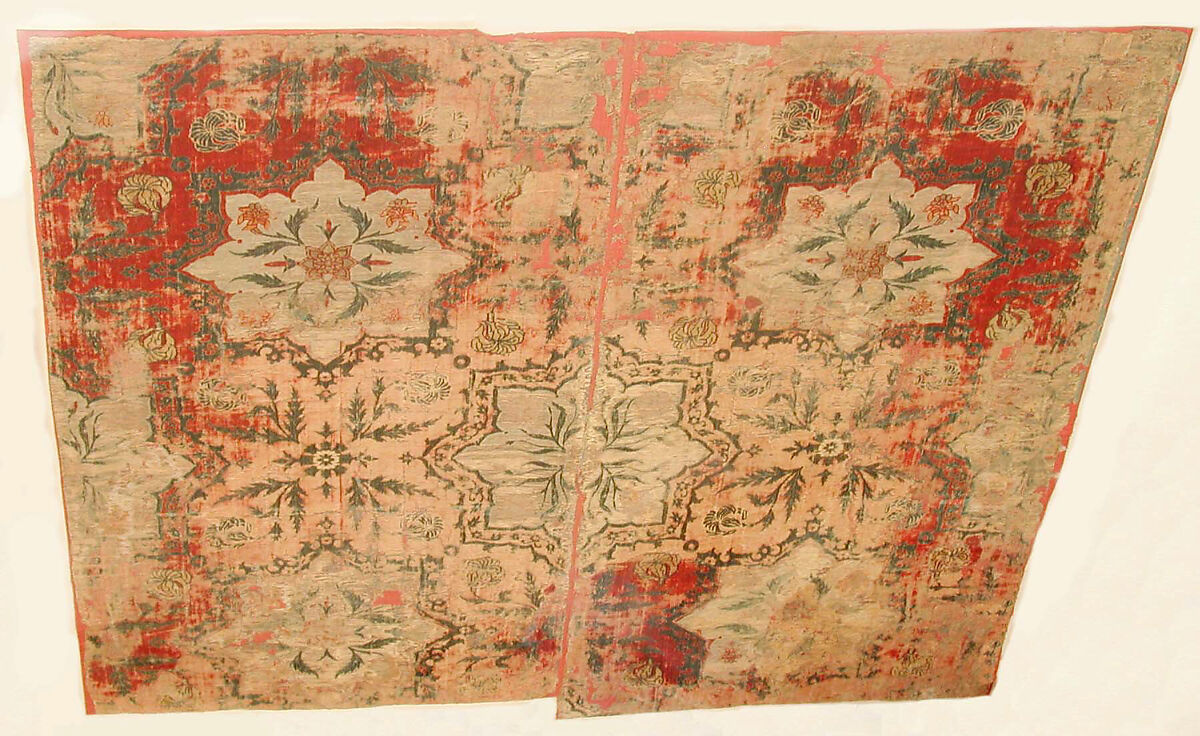 Textile Fragment, Silk and metal wrapped yarns; cut voided velvet