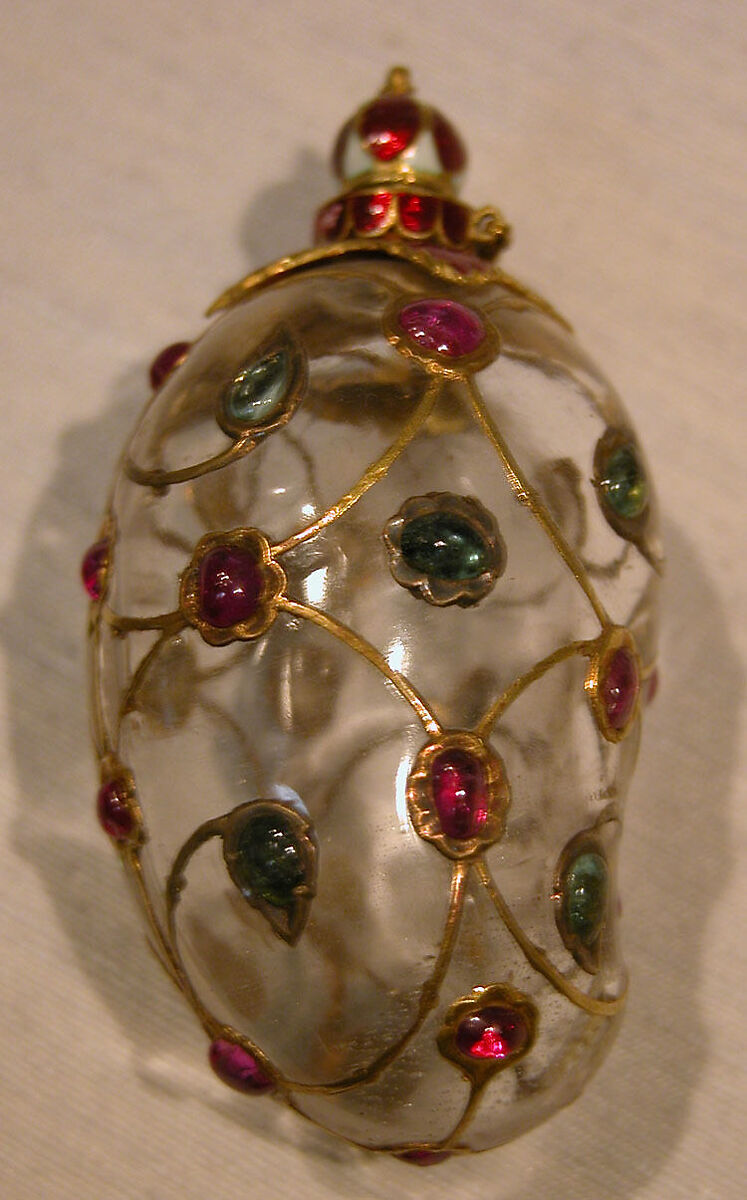 Mango-Shaped Flask, Rock crystal; set with gold, enamel, rubies, and emeralds