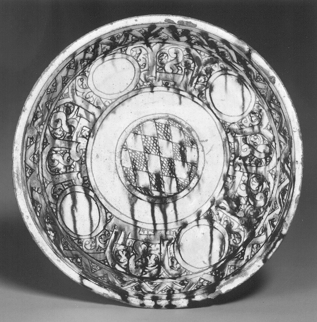 "Bamiyan Ware" bowl, Earthenware; slip-covered, incised and polychrome decorated under transparent glaze