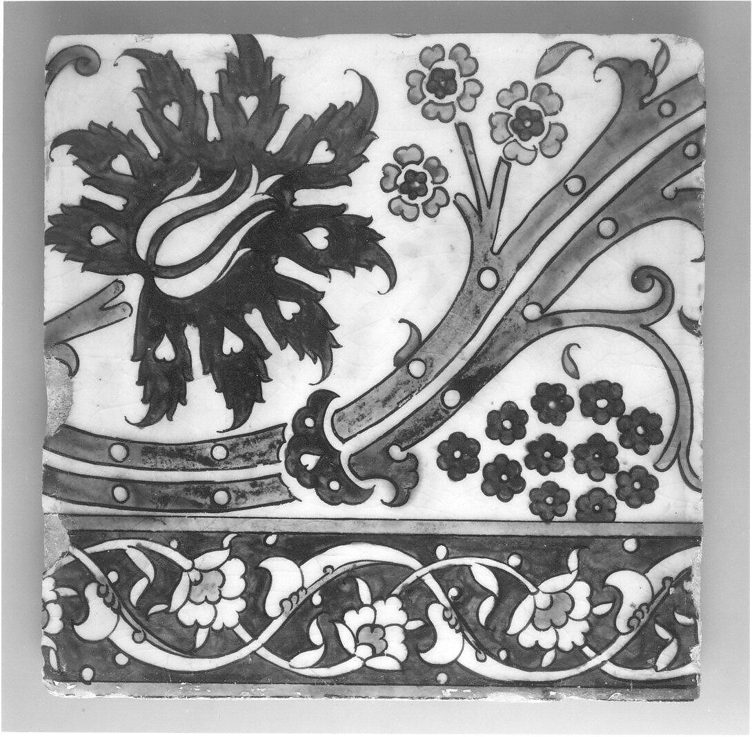 Tile, Stonepaste; painted under transparent glaze