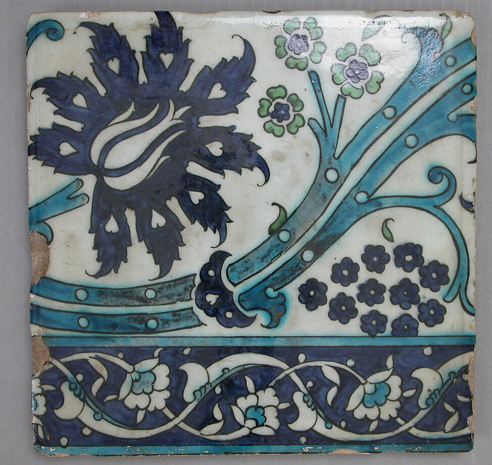Tile, Stonepaste; painted under transparent glaze