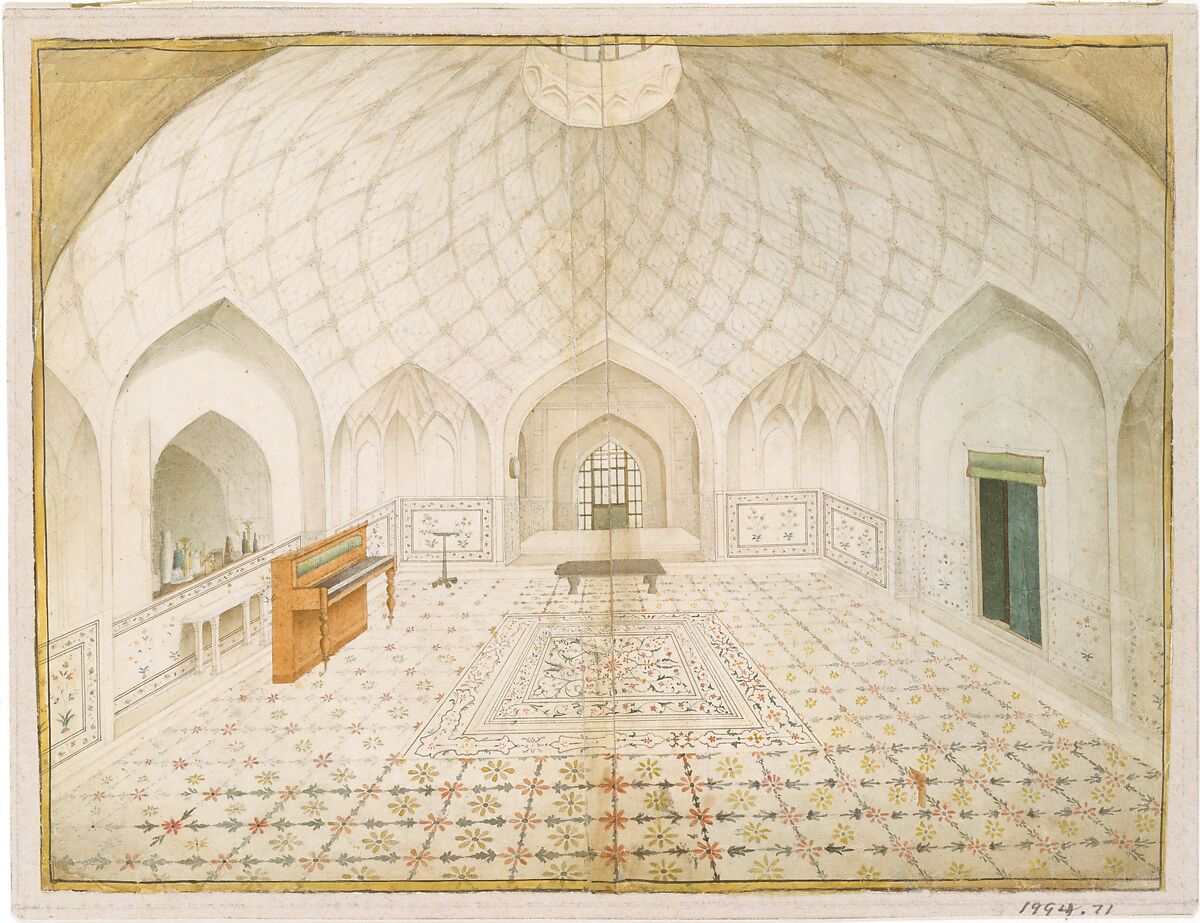 Interior of the Hammam at the Red Fort, Delhi, Furnished According to English Taste, Opaque watercolor on paper 