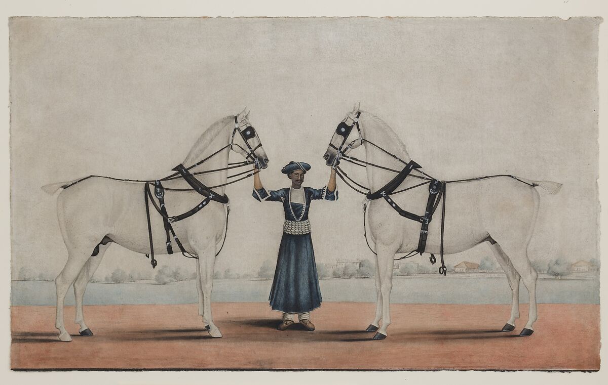 A Syce (Groom) Holding Two Carriage Horses