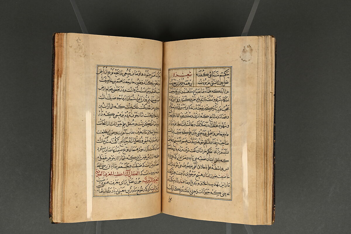 Illustrated Manuscript, Ink, opaque watercolor, and gold on paper; leather binding