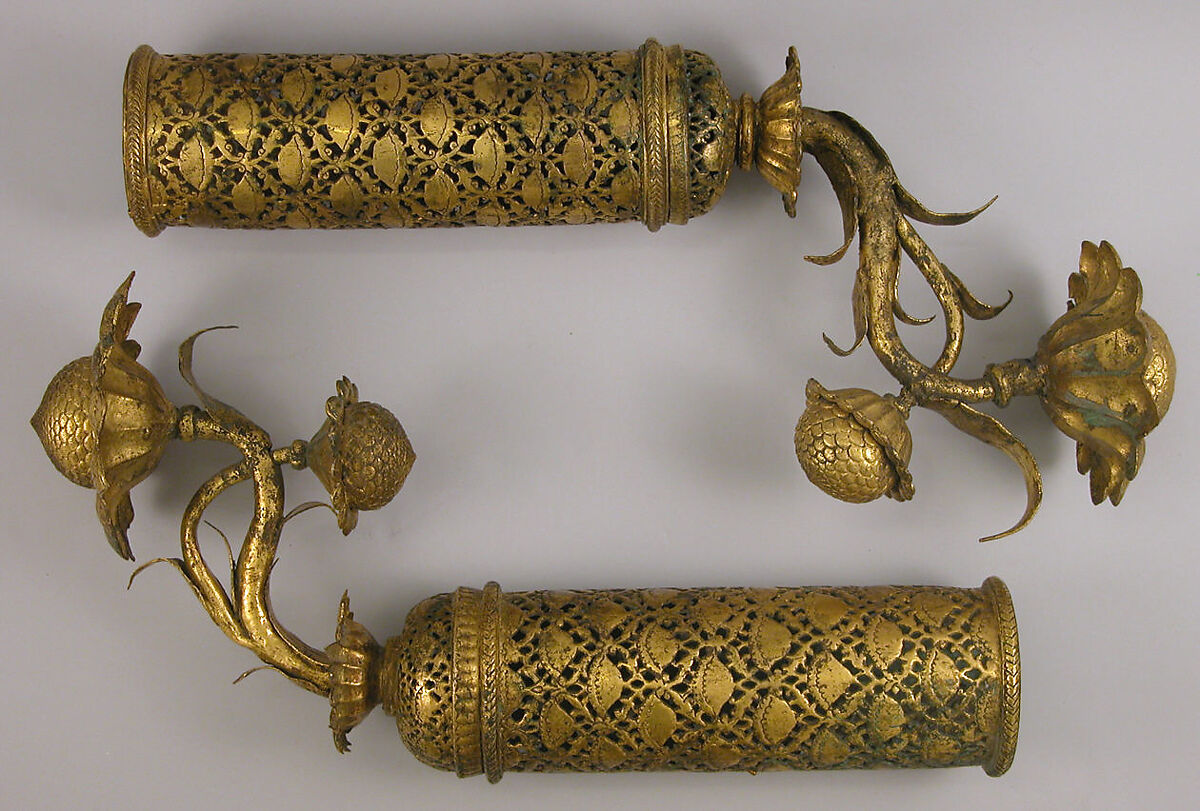 Palanquin Finials with Lotuses, Copper; cast, pierced, chased, and gilded