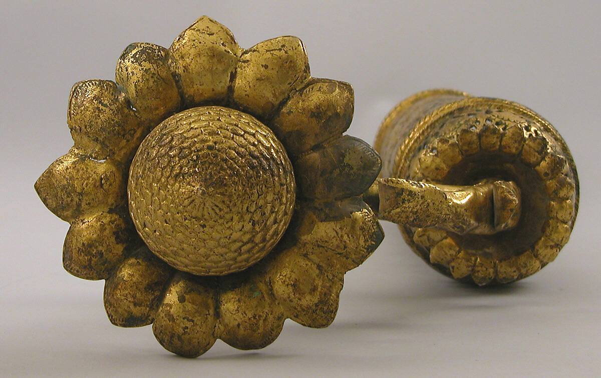 Palanquin Finials with Lotuses, Copper; cast, pierced, chased, and gilded