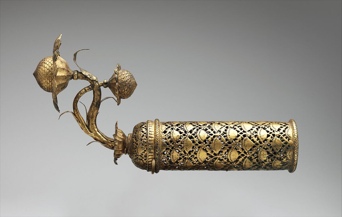 Palanquin Finials with Lotuses, Copper; cast, pierced, chased, and gilded