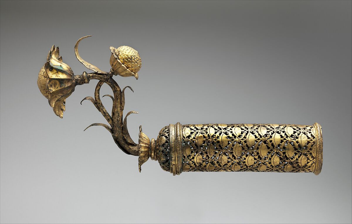 Palanquin Finials with Lotuses, Copper; cast, pierced, chased, and gilded