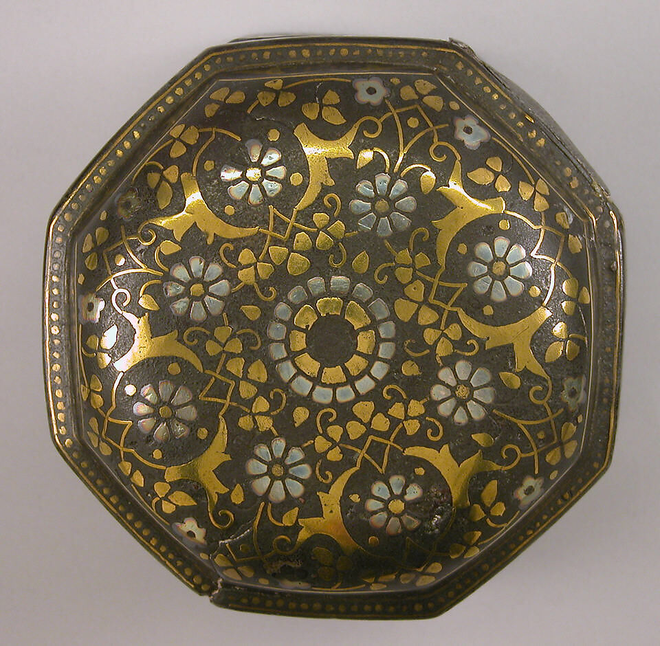 Bidri Box for Holding Pan, Zinc alloy; cast, engraved, inlaid with silver and brass (bidri ware)