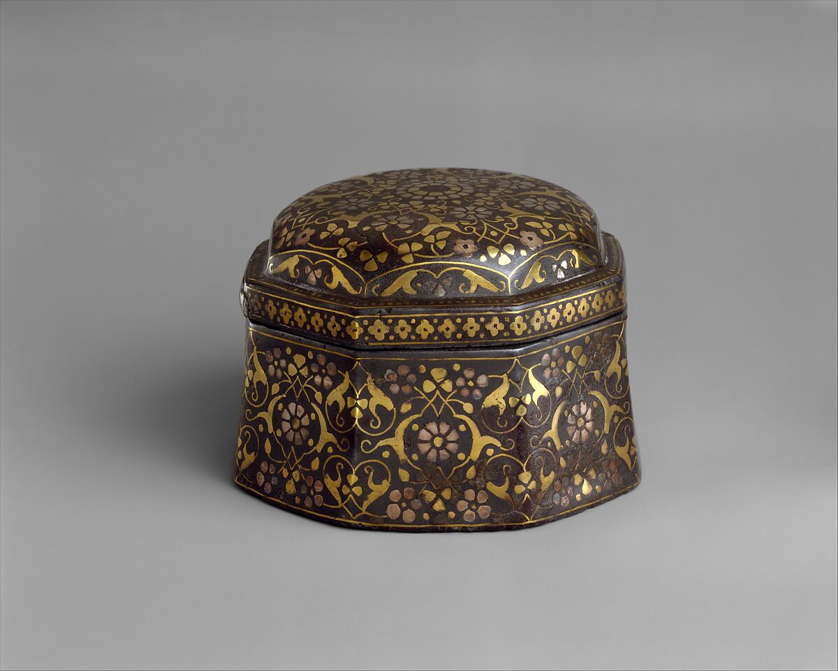 Bidri Box for Holding Pan, Zinc alloy; cast, engraved, inlaid with silver and brass (bidri ware)