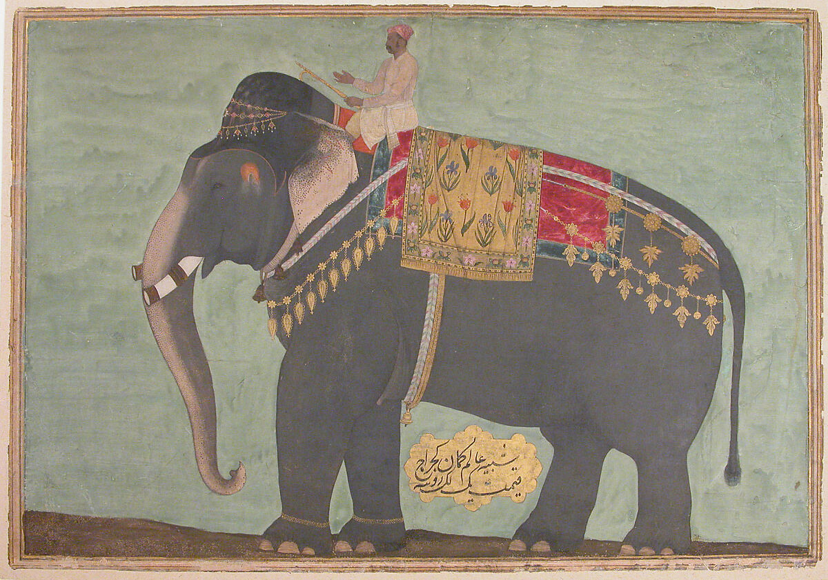 Portrait of the Elephant  'Alam Guman, Painting attributed to Bichitr (Indian, active ca. 1610–60), Opaque watercolor and gold on paper