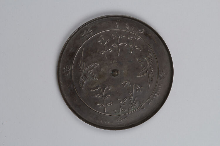 Haguro-kyō Mirror with Relief Design of Birds and Grasses