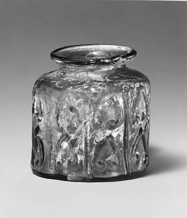 Small Jar, Glass, greenish-blue; mold blown