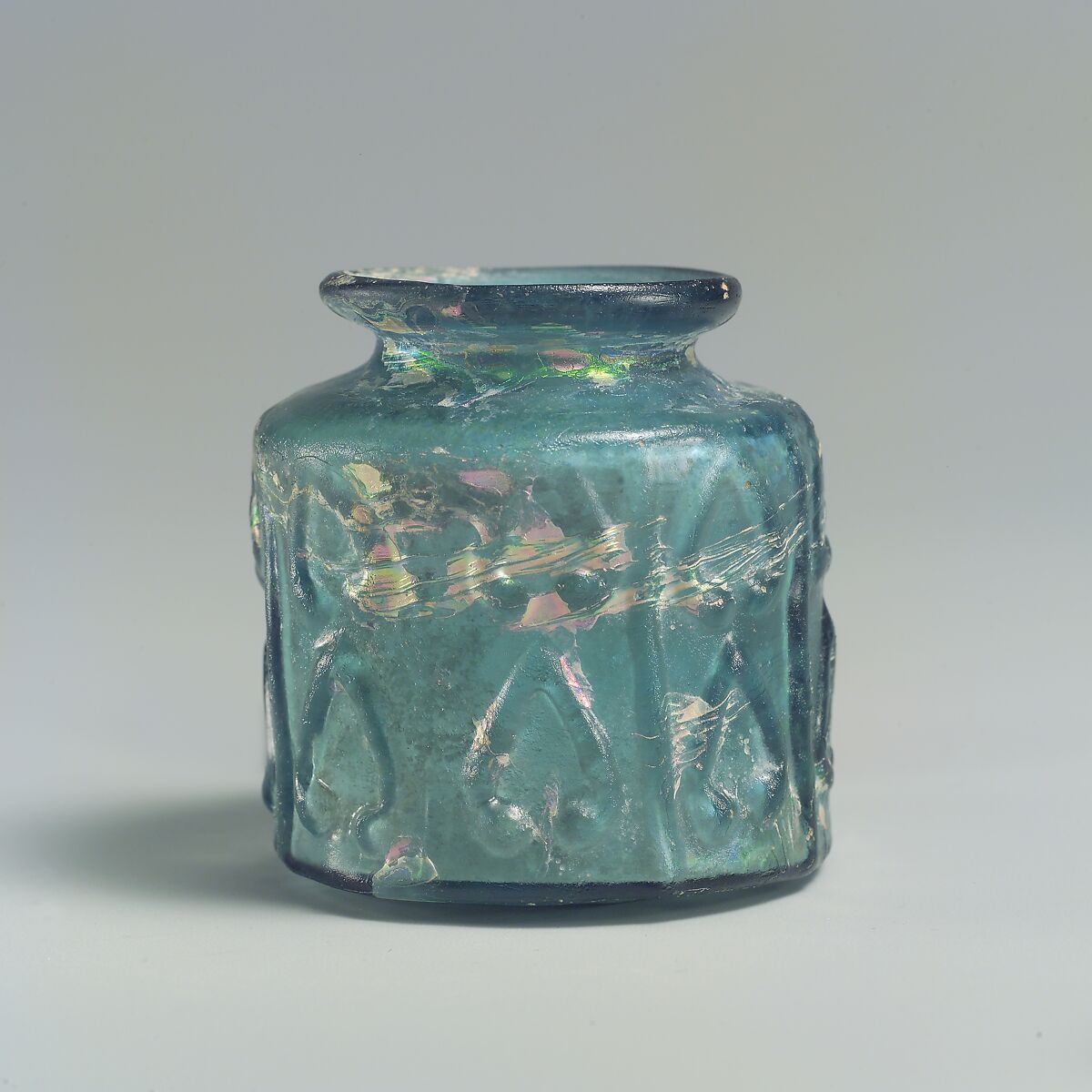 Small Jar, Glass, greenish-blue; mold blown 