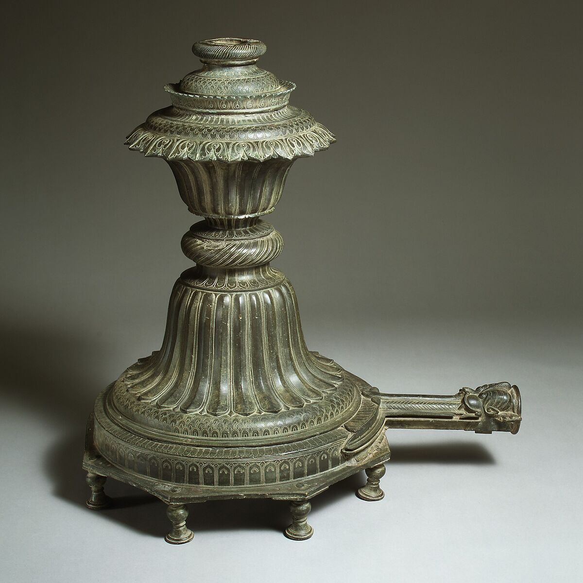Garden Fountain, Brass; cast in sections, joined and engraved 