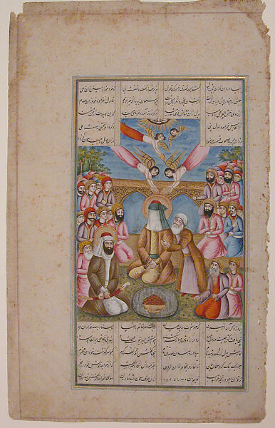 "Salman-i Farsi's Conversion," Folio from a Hamla-yi Haidari (Attack of the Lion), Ink, opaque watercolor, silver, and gold on paper