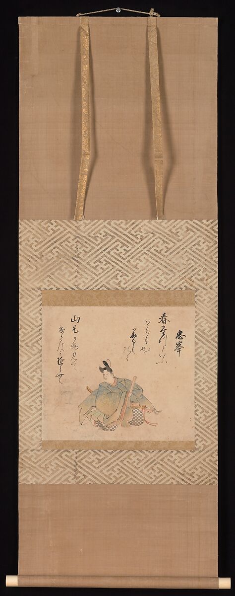 The Poet Mibu no Tadamine, from a set of album leaves illustrating The Thirty-six Poetic Immortals, Iwasa Matabei (Japanese, 1578–1650), Hanging scroll; ink, color, gold and silver on paper, Japan