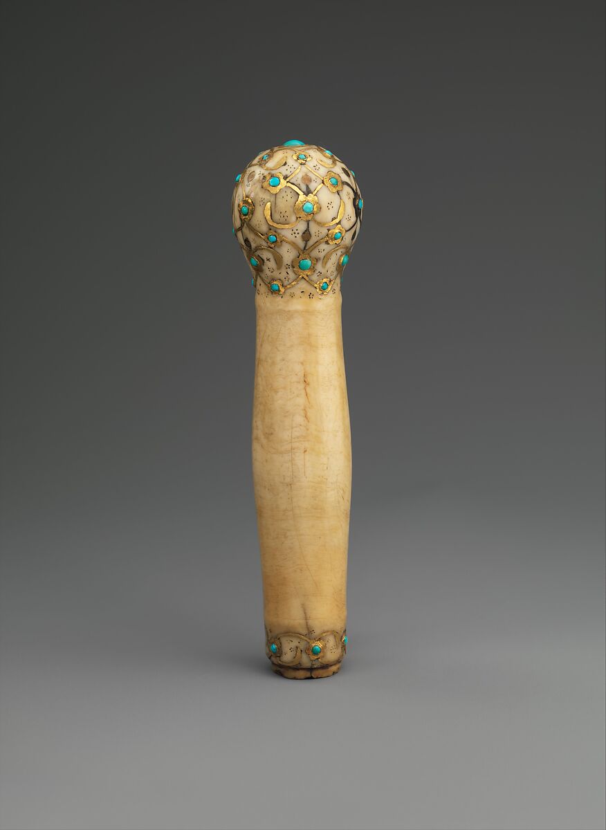 Handle, Ivory set with gold and turquoise 