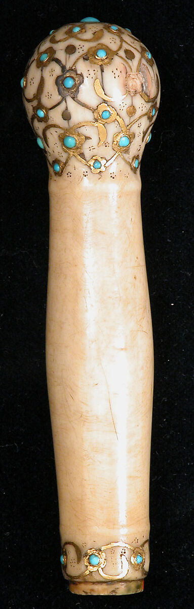 Handle, Ivory set with gold and turquoise