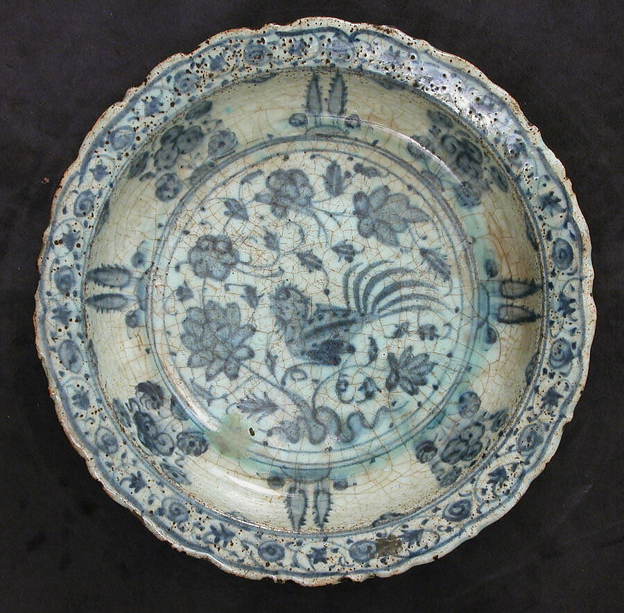 Plate, Stonepaste; painted in blue under transparent glaze ("Kubachi" ware) 