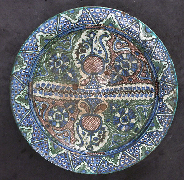 Dish, Clay, painted and glazed 