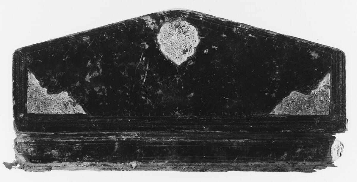 Flap of Bookbinding, Dark brown, black, and red leather; stamped and gilded