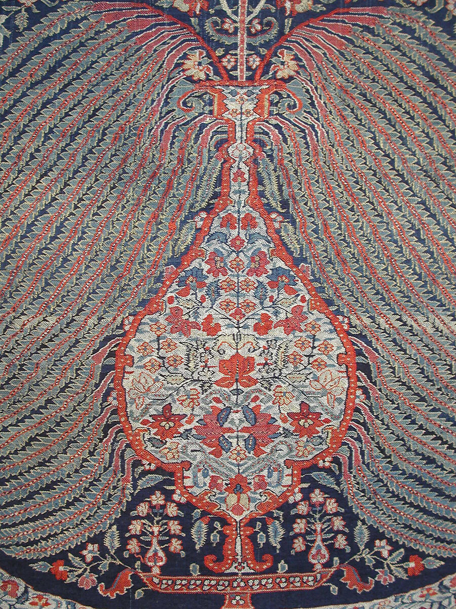 Woven Wall Hanging, Wool, metal wrapped thread; double interlocking twill; tapestry weave, embroidered