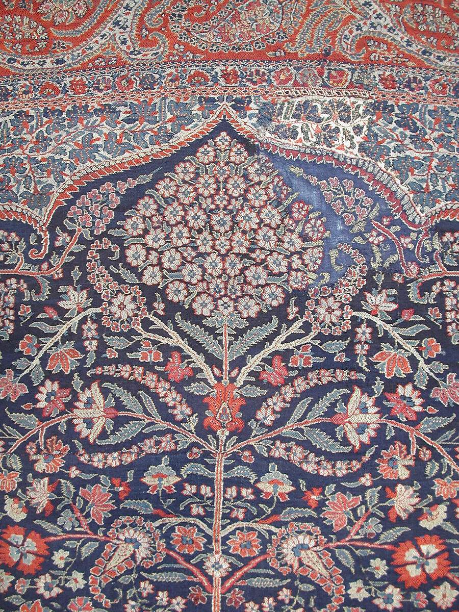 Woven Wall Hanging, Wool, metal wrapped thread; double interlocking twill; tapestry weave, embroidered