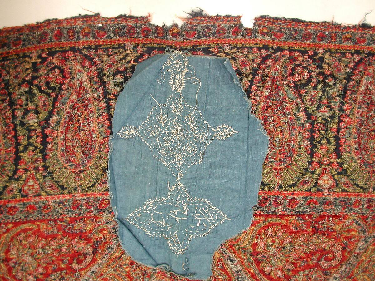Woven Wall Hanging, Wool, metal wrapped thread; double interlocking twill; tapestry weave, embroidered