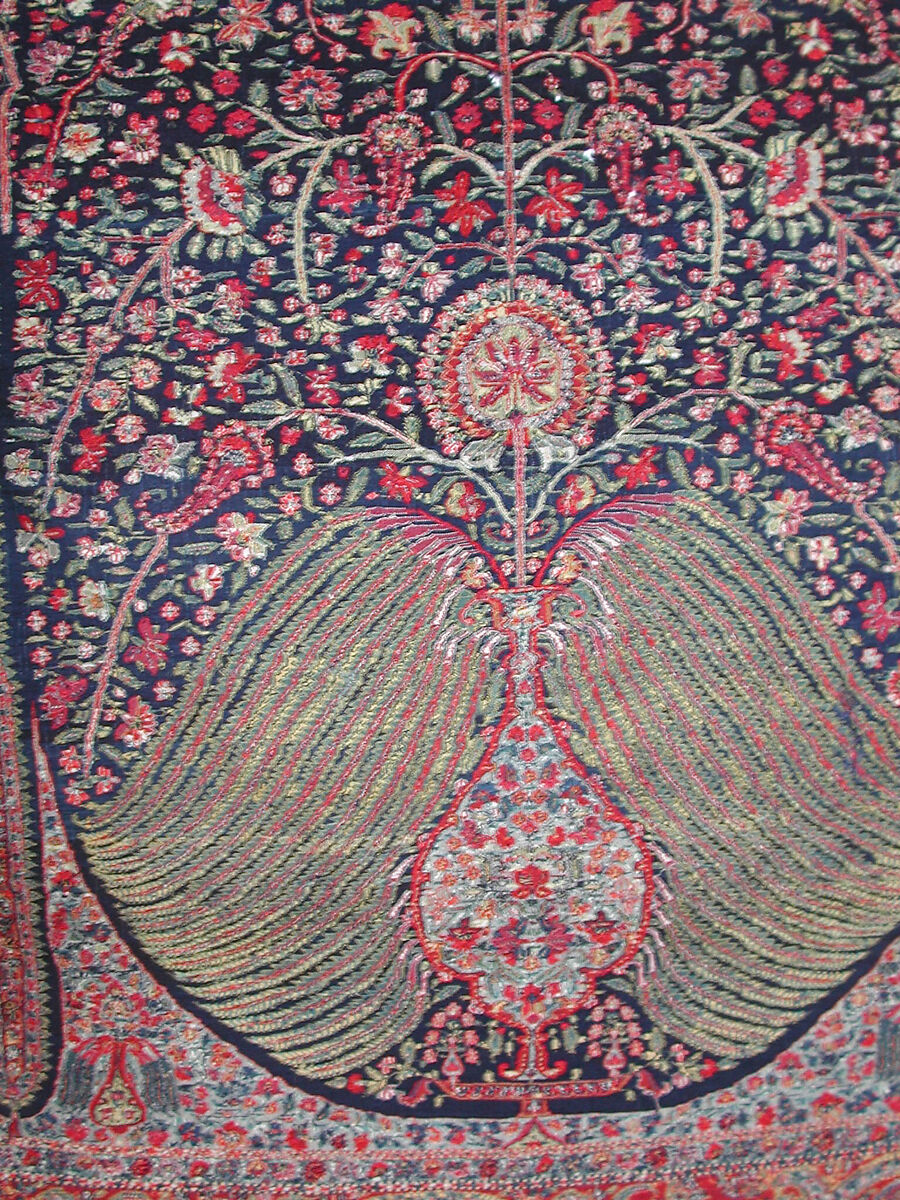 Woven Wall Hanging, Wool, metal wrapped thread; double interlocking twill; tapestry weave, embroidered