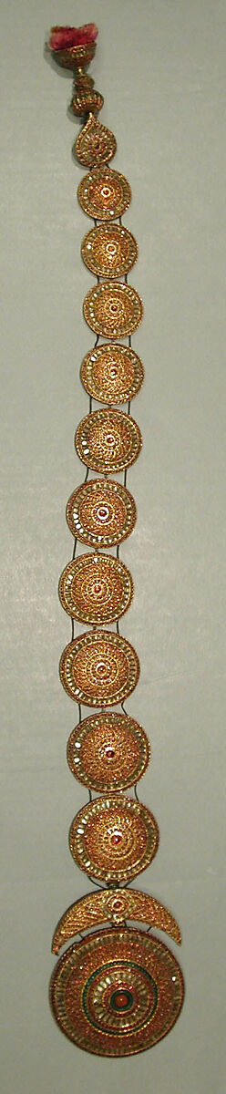 Plait Ornament (Jadanagam), Gold; inset with rock crystal, rubies, emeralds, and amethysts