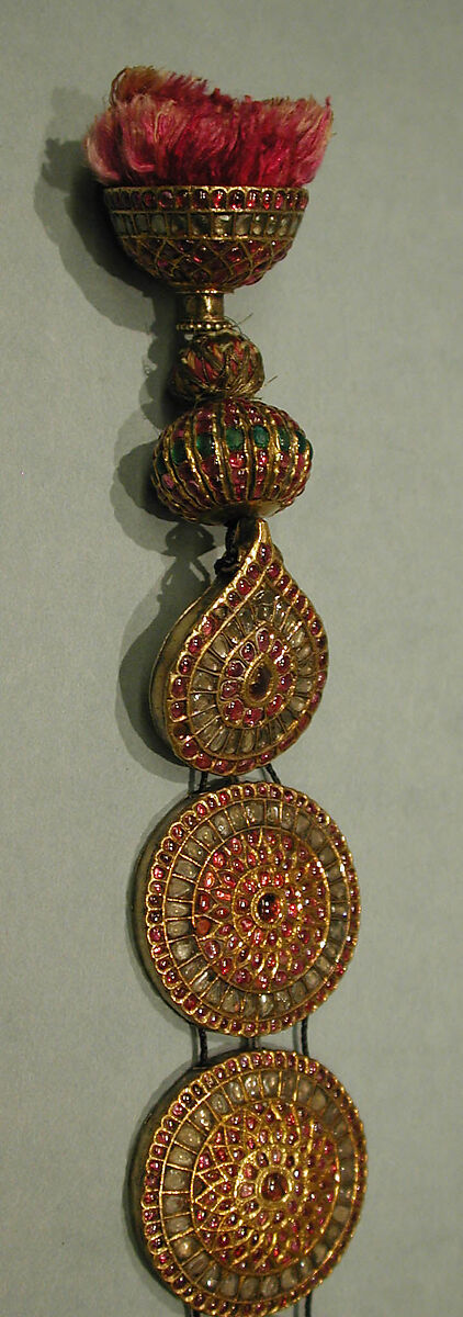Plait Ornament (Jadanagam), Gold; inset with rock crystal, rubies, emeralds, and amethysts
