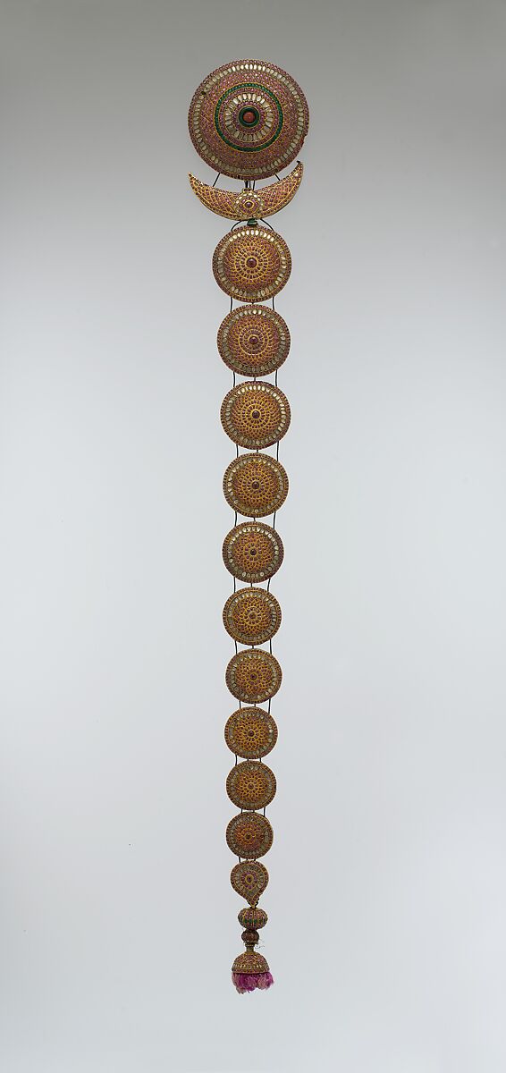 Plait Ornament (Jadanagam), Gold; inset with rock crystal, rubies, emeralds, and amethysts 